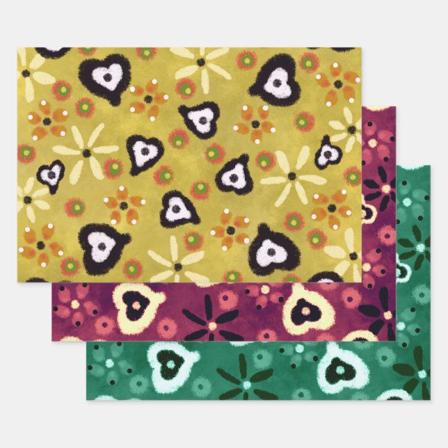 Fall Vibes Hearts Multi-Colour Pattern Decoupage Wrapping Paper Sheet (Set)