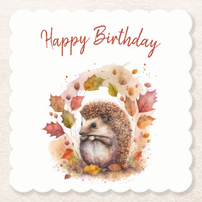 Fall vibes Hedgehog - Birthday  Paper Coaster (Front)