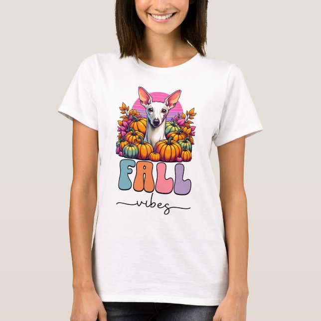 Fall Vibes Iggy Dog Pumpkin Patch Pastel Goth T-Shirt (Front)