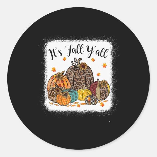 Fall Vibes It's Fall Y'all Leopard Pumpkin Autumn  Classic Round Sticker (Front)