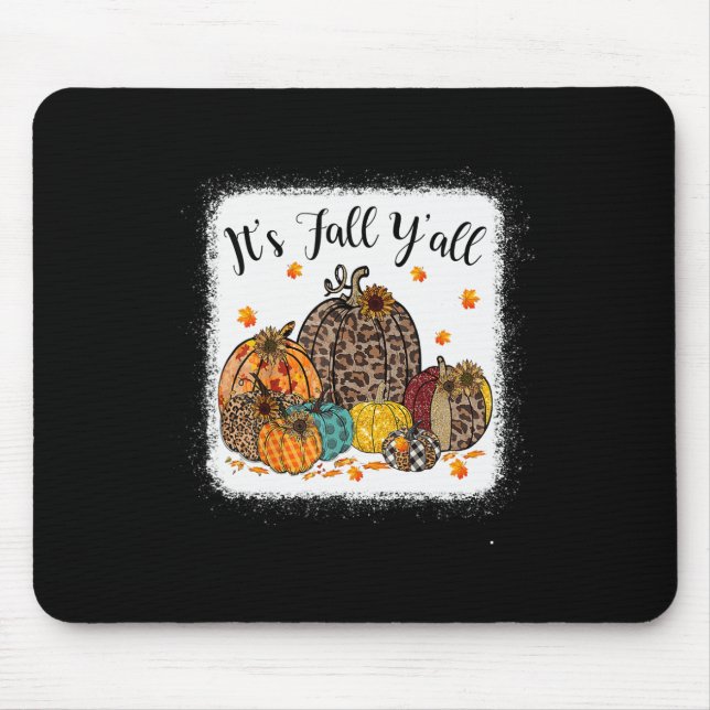 Fall Vibes It's Fall Y'all Leopard Pumpkin Autumn  Mouse Mat (Front)