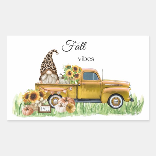 Fall Vibes Leopard Gnome Sunflower Yellow Pickup Rectangular Sticker (Front)