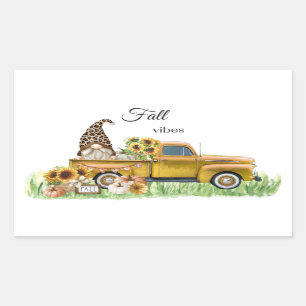 Fall Vibes Leopard Gnome Sunflower Yellow Pickup Rectangular Sticker