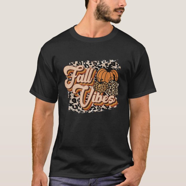 Fall Vibes Leopard Groovy Thanksgiving Autumn For  T-Shirt (Front)
