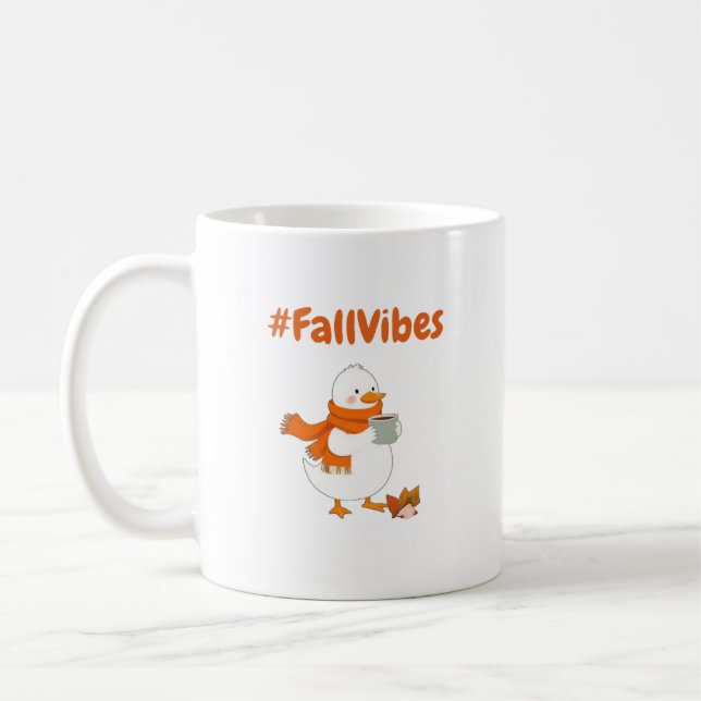 Fall Vibes Mug – Cute Duck Coffee Autumn Design (Left)