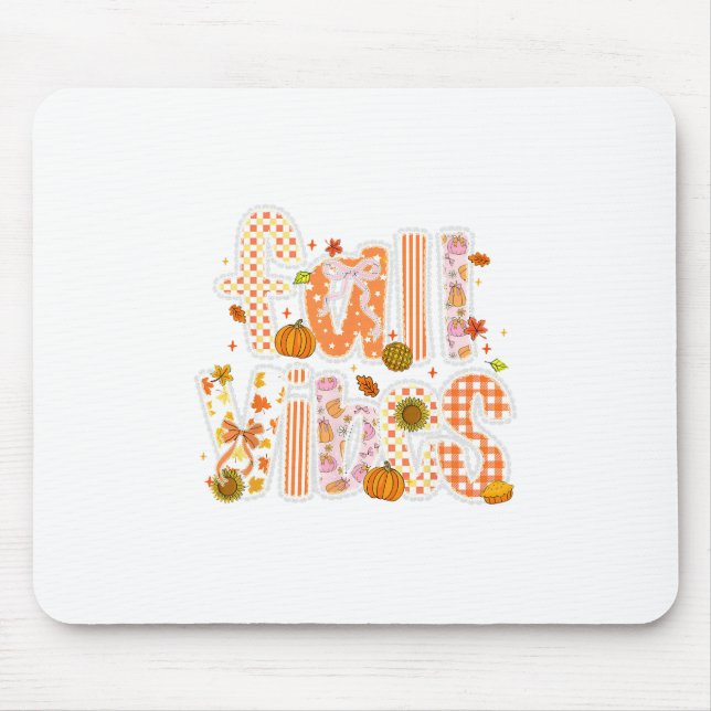Fall Vibes Pumpkin Coquette Bow Autumn Leaves Than Mouse Mat (Front)