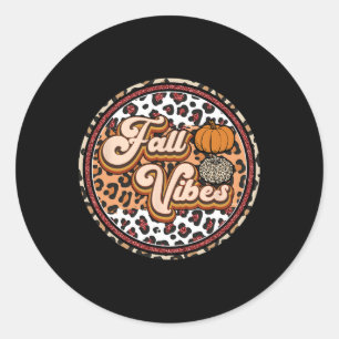 Fall Vibes Retro Vintage Leopard Circle Pumpkin Th Classic Round Sticker