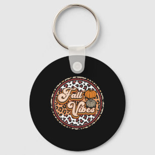 Fall Vibes Retro Vintage Leopard Circle Pumpkin Th Key Ring