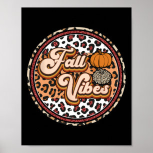 Fall Vibes Retro Vintage Leopard Circle Pumpkin Th Poster