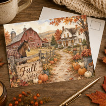 Fall Vibes Rustic Farmhouse Autumn Postcard