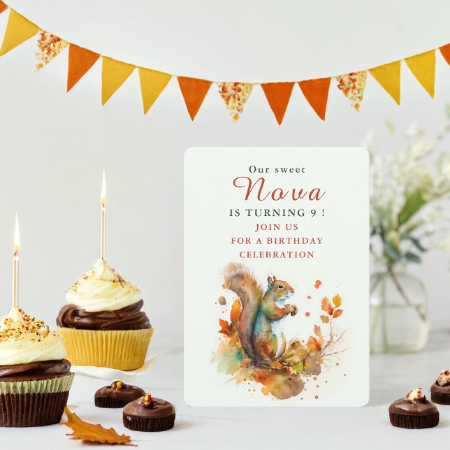 Fall vibes Squirrel - Birthday Invitation Card (Creator Uploaded)