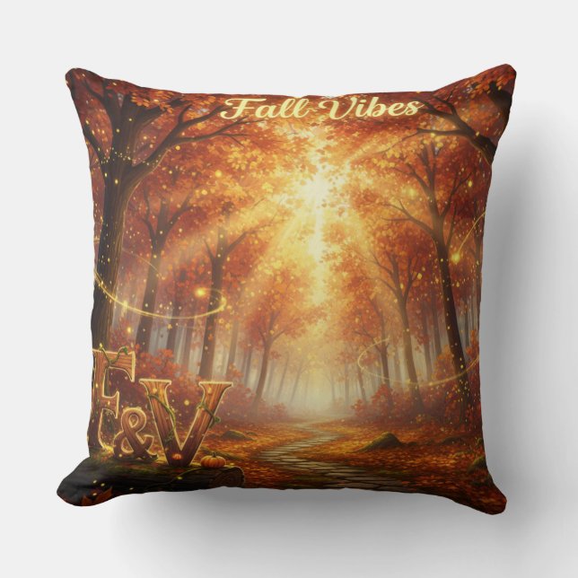 Fall Vibes Throw Pillow – Cozy Autumn Forest (Front)
