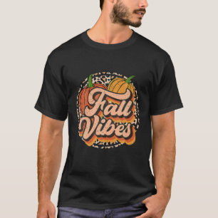 Fall Vibes Vintage Groovy Fall Season Retro Leopar T-Shirt