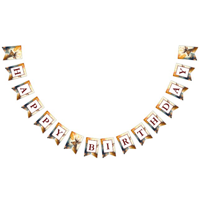 Fall Vibes Watercolor Deer - Birthday  Bunting (All)