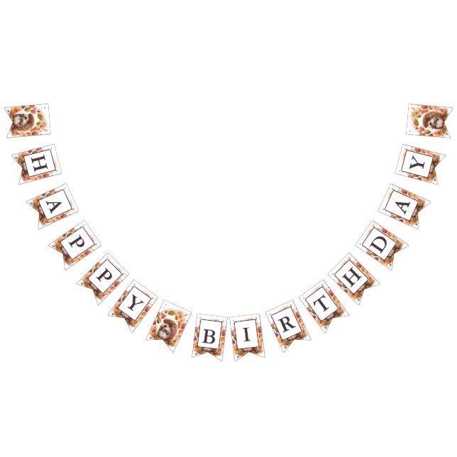 Fall Vibes Watercolor Hedgehog - Birthday  Bunting (All)