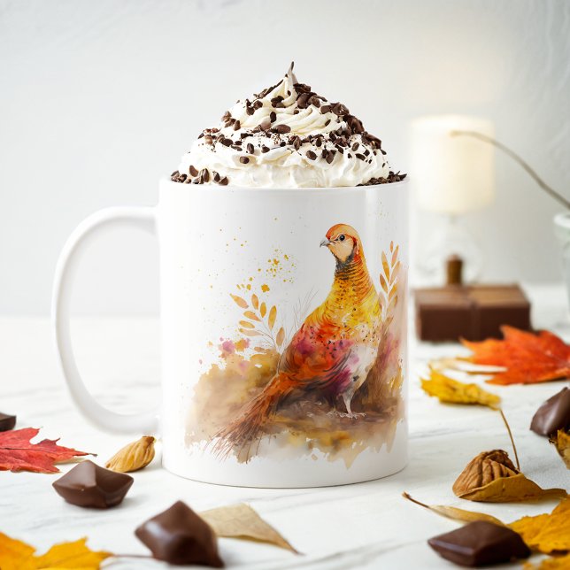 Fall Vibes Watercolor Pheasant -  Coffee Mug (Creator Uploaded)