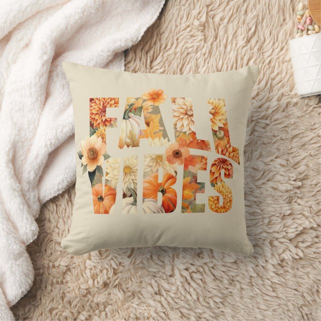 Fall vibes watercolor wildflowers autumn leaves cushion (Blanket)