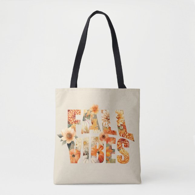 Fall vibes watercolor wildflowers leaves autumn tote bag (Front)