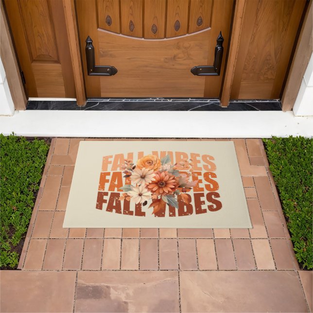 Fall vibes watercolor wildflowers leaves doormat (Outdoor)