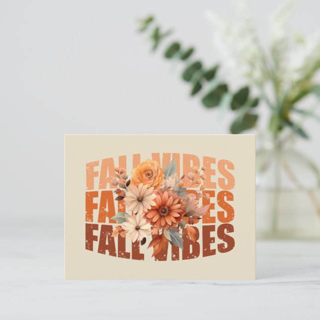 Fall vibes watercolor wildflowers leaves holiday postcard (Standing Front)