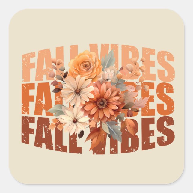 Fall vibes watercolor wildflowers leaves square sticker (Front)