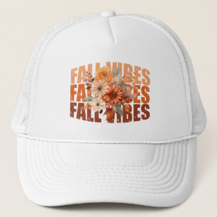 Fall vibes watercolor wildflowers leaves trucker hat