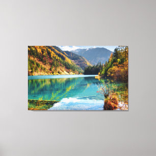 Fall View Arrow Bamboo Lake Mountains Jiuzhaigou   Canvas Print