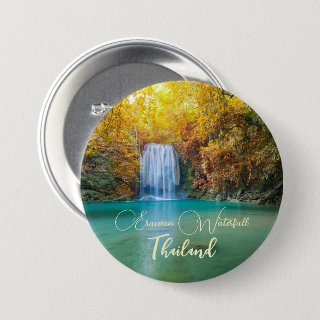 Fall View of Erawan Waterfall Thailand          7.5 Cm Round Badge (Front & Back)