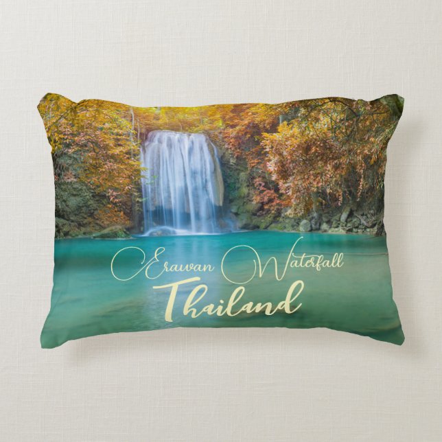 Fall View of Erawan Waterfall Thailand             Decorative Cushion (Front)