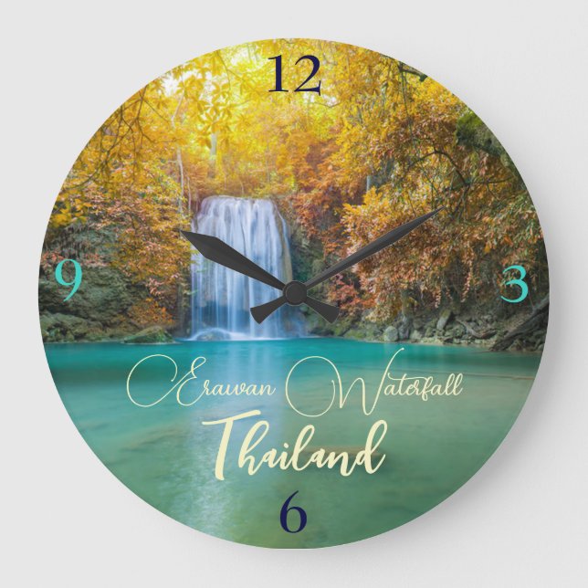 Fall View of Erawan Waterfall Thailand Large Clock (Front)