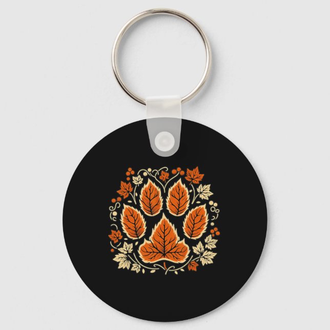 Fall Vine Leaf Dog Paw Print Autumn Maple Leaf Tha Key Ring (Front)