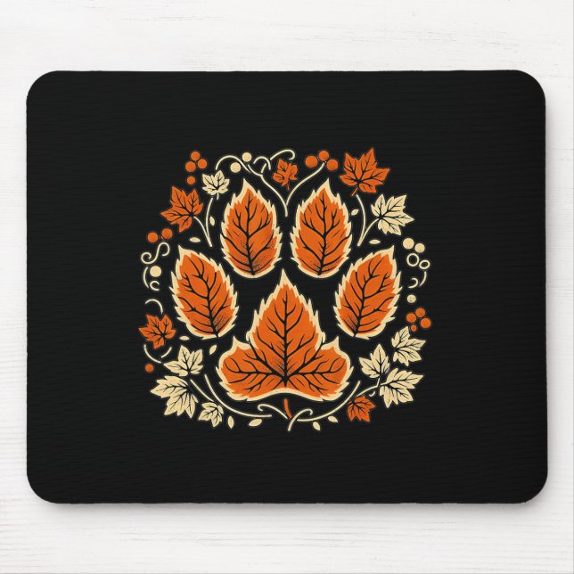 Fall Vine Leaf Dog Paw Print Autumn Maple Leaf Tha Mouse Mat (Front)
