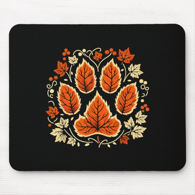 Fall Vine Leaf Paw Halloween Dog Paw Autumn Mouse Mat (Front)