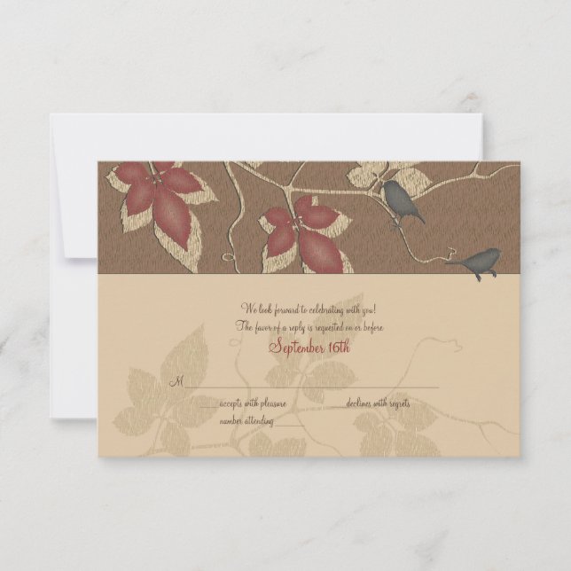 Fall Vines and  Birds Wedding Reply Card (Front)