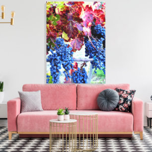 Fall Vineyard Blue Grapes Red Leaves Photograph Canvas Print