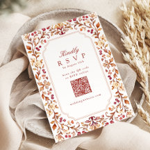 Fall Vintage Botanical Floral QR Code Wedding