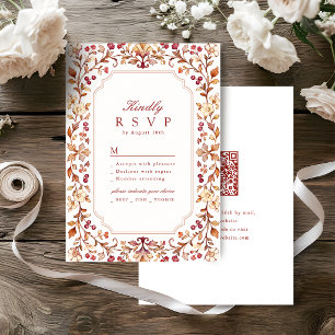 Fall Vintage Botanical Floral QR code Wedding RSVP Card