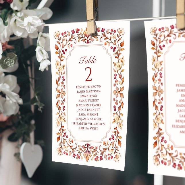 Fall Vintage Botanical table number seating chart (Fall Vintage Botanical table number seating chart)