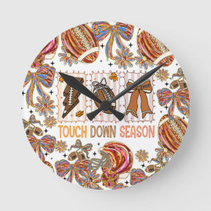 Fall Vintage Football Game Day Round Clock