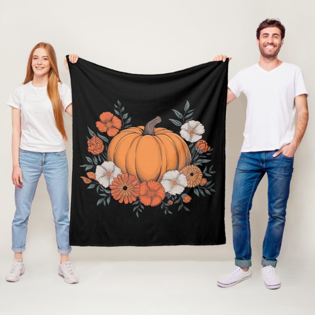 Fall Vintage Pumpkin Autumn Thanksgiving Fleece Blanket (In Situ)