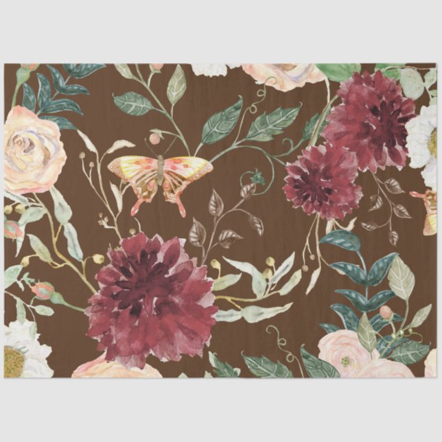 Fall Watercolor Autumn Floral Butterfly Decoupage  Tissue Paper (Front)