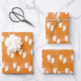 Fall Watercolor Baby Shower Footprint Pattern Wrapping Paper Sheet