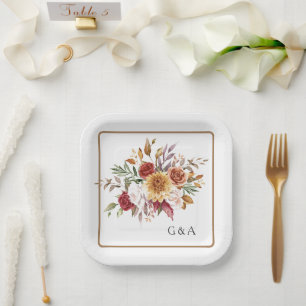 Fall Watercolor Botanical Paper Plate