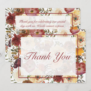 Fall Watercolor Bouquets Wedding Thank You Card