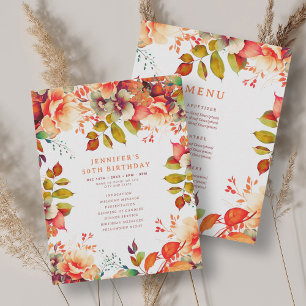 Fall Watercolor Floral 50 Birthday Program Menu Invitation