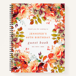 Fall Watercolor Floral 60th Birthday Guest Book