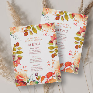 Fall Watercolor Floral 60th Birthday Party Menu Invitation
