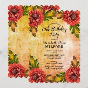 Fall Watercolor Floral 75th Birthday Party Invitation