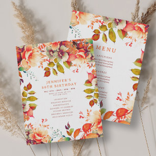 Fall Watercolor Floral 80 Birthday Program Menu Invitation