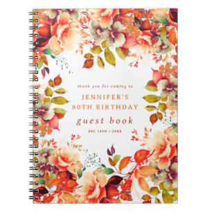 Fall Watercolor Floral 80th Birthday Guest Book